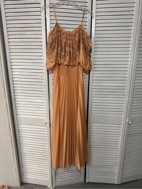 jcpenney Peach Floral Blouson Pleated Maxi Dress